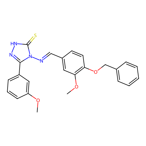 4-((4-(Benzyloxy)-3-meo-benzylidene)amino)-5-(3-meo-PH)4H-1,2,4-triazole-3-thiol structure