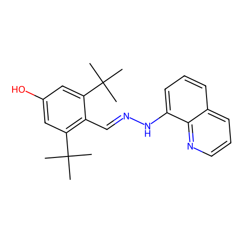 2,6-di(tert-butyl)-4-hydroxybenzenecarbaldehyde N-(8-quinolinyl)hydrazone structure