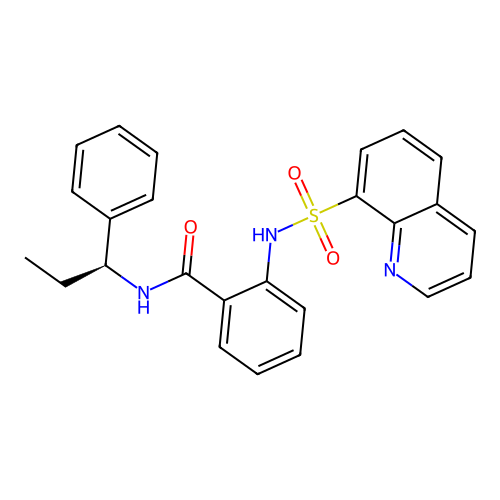N-[(1S)-1-phenylpropyl]-2-(quinolin-8-ylsulfonylamino)benzamide structure