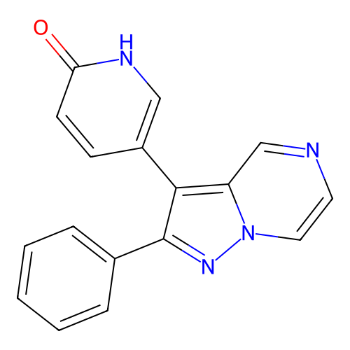 3-(2(1H)-pyridinon-5-yl)-2-phenylpyrazolo[1,5-a] pyrazine structure