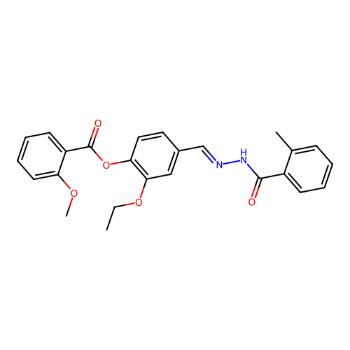(E)-2-ethoxy-4-((2-(2-methylbenzoyl)hydrazono)methyl)phenyl 2-methoxybenzoate structure
