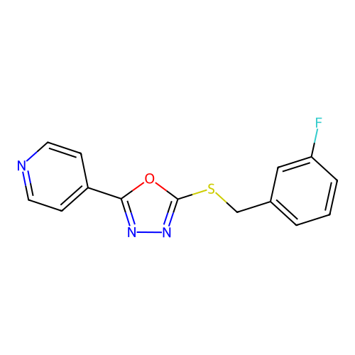 4-(5-{[(3-Fluorophenyl)methyl]sulfanyl}-1,3,4-oxadiazol-2-yl)pyridine structure