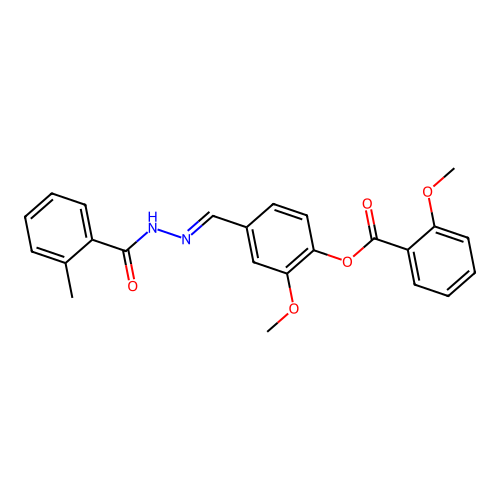 (E)-2-methoxy-4-((2-(2-methylbenzoyl)hydrazono)methyl)phenyl 2-methoxybenzoate structure