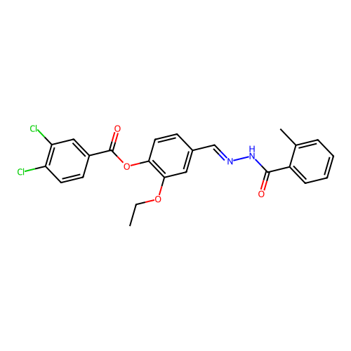 (E)-2-ethoxy-4-((2-(2-methylbenzoyl)hydrazono)methyl)phenyl 3,4-dichlorobenzoate structure