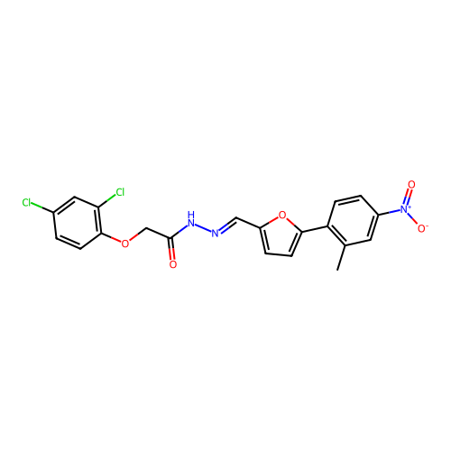2-(2,4-dichlorophenoxy)-N-[[5-(2-methyl-4-nitro-phenyl)-2-furyl]methylideneamino]acetamide structure