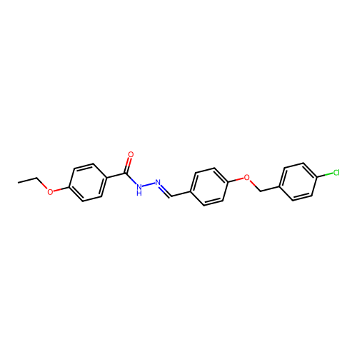 N-[[4-[(4-chlorophenyl)methoxy]phenyl]methylideneamino]-4-ethoxybenzamide structure