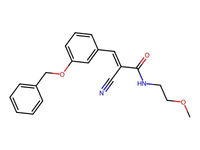 (E)-2-cyano-N-(2-methoxyethyl)-3-(3-phenylmethoxyphenyl)prop-2-enamide structure