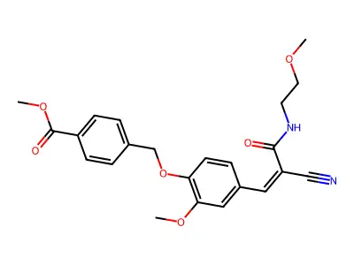 methyl 4-[(4-{2-cyano-2-[(2-methoxyethyl)carbamoyl]eth-1-en-1-yl}-2-methoxyphenoxy)methyl]benzoate structure
