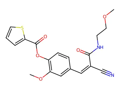 [4-[(Z)-2-Cyano-3-(2-methoxyethylamino)-3-oxoprop-1-enyl]-2-methoxyphenyl] thiophene-2-carboxylate structure