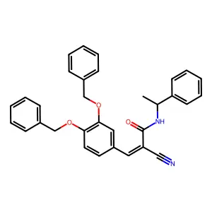 3-[3,4-bis(phenylmethoxy)phenyl]-2-cyano-N-(1-phenylethyl)prop-2-enamide structure