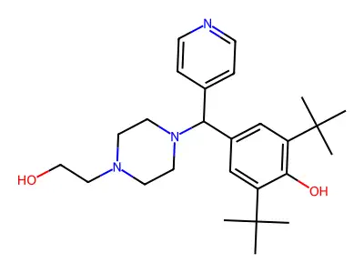 2,6-di-tert-butyl-4-{[4-(2-hydroxyethyl)piperazin-1-yl](pyridin-4-yl)methyl}phenol structure