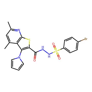 4-bromo-N'-{[4,6-dimethyl-3-(1H-pyrrol-1-yl)thieno[2,3-b]pyridin-2-yl]carbonyl}benzenesulfonohydrazide structure