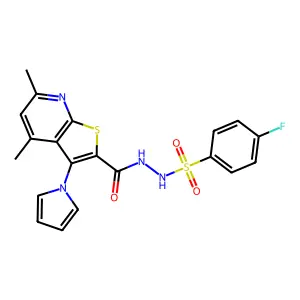 N'-{[4,6-dimethyl-3-(1H-pyrrol-1-yl)thieno[2,3-b]pyridin-2-yl]carbonyl}-4-fluorobenzenesulfonohydrazide structure