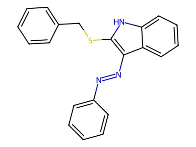 2-(benzylsulfanyl)-3H-indol-3-one N-phenylhydrazone structure