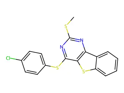 4-Chlorophenyl 2-(methylsulfanyl)[1]benzothieno[3,2-d]pyrimidin-4-yl sulfide structure