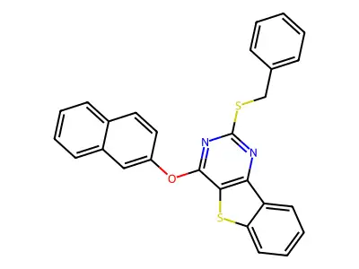 2-(Benzylsulfanyl)-4-(2-naphthyloxy)[1]benzothieno[3,2-d]pyrimidine structure
