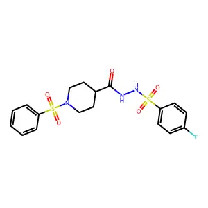 4-fluoro-N'-{[1-(phenylsulfonyl)-4-piperidinyl]carbonyl}benzenesulfonohydrazide structure