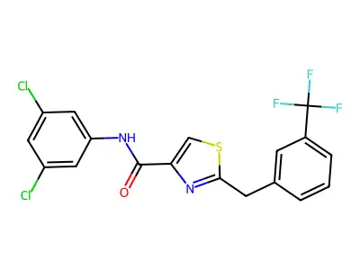 N-(3,5-dichlorophenyl)-2-[3-(trifluoromethyl)benzyl]-1,3-thiazole-4-carboxamide structure