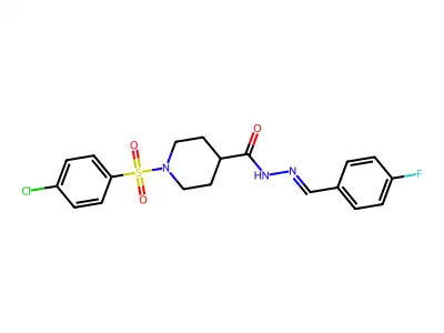 1-(4-chlorophenyl)sulfonyl-N-[(4-fluorophenyl)methylideneamino]piperidine-4-carboxamide structure