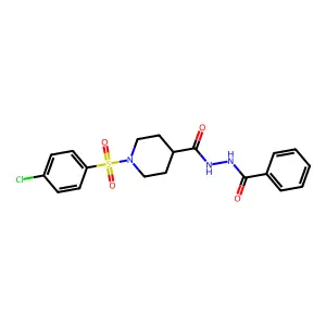 N'-benzoyl-1-(4-chlorophenyl)sulfonylpiperidine-4-carbohydrazide structure