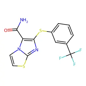 6-{[3-(Trifluoromethyl)phenyl]sulfanyl}imidazo[2,1-b][1,3]thiazole-5-carboxamide structure