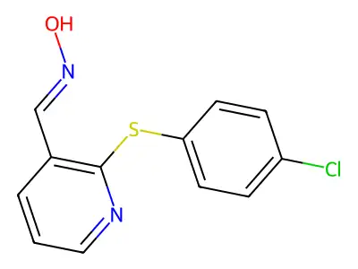 N-[[2-(4-chlorophenyl)sulfanyl-3-pyridinyl]methylidene]hydroxylamine structure