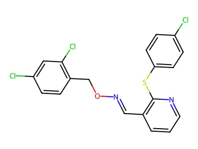1-[2-(4-chlorophenyl)sulfanylpyridin-3-yl]-N-[(2,4-dichlorophenyl)methoxy]methanimine structure