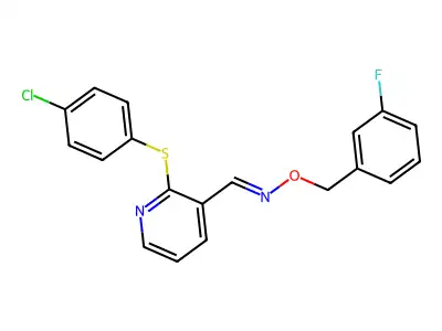 1-[2-(4-chlorophenyl)sulfanylpyridin-3-yl]-N-[(3-fluorophenyl)methoxy]methanimine structure