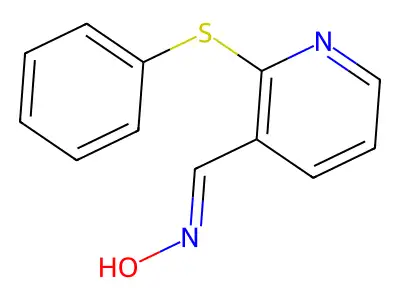 N-[(2-phenylsulfanyl-3-pyridinyl)methylidene]hydroxylamine structure