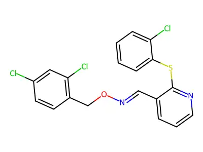 1-[2-(2-chlorophenyl)sulfanylpyridin-3-yl]-N-[(2,4-dichlorophenyl)methoxy]methanimine structure
