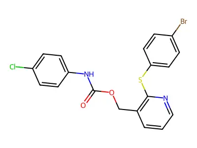 [2-(4-bromophenyl)sulfanylpyridin-3-yl]methyl N-(4-chlorophenyl)carbamate structure