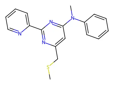 N-methyl-6-(methylsulfanylmethyl)-N-phenyl-2-pyridin-2-ylpyrimidin-4-amine structure