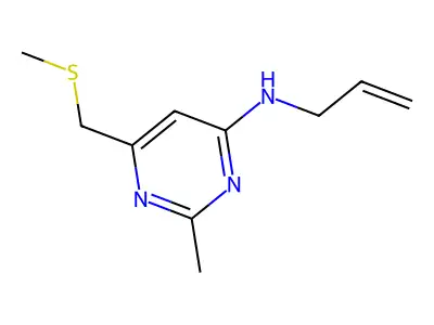 N-Allyl-2-methyl-6-((methylsulfanyl)methyl)-4-pyrimidinamine structure