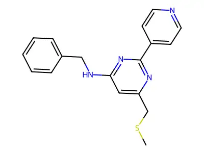 N-benzyl-6-[(methylsulfanyl)methyl]-2-(4-pyridinyl)-4-pyrimidinamine structure