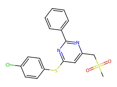 (6-((4-Chlorophenyl)sulfanyl)-2-phenyl-4-pyrimidinyl)methyl methyl sulfone structure