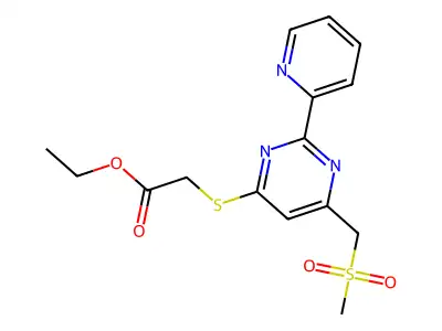 Ethyl 2-[6-(methylsulfonylmethyl)-2-pyridin-2-ylpyrimidin-4-yl]sulfanylacetate structure