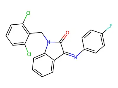 1-(2,6-dichlorobenzyl)-3-[(4-fluorophenyl)imino]-1,3-dihydro-2H-indol-2-one structure