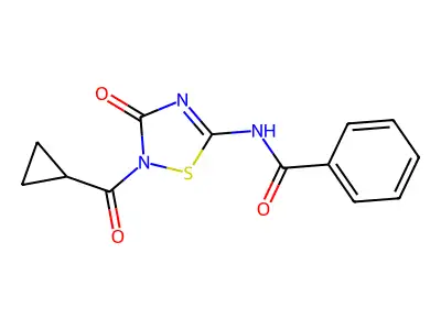 N-[2-(cyclopropylcarbonyl)-3-oxo-2,3-dihydro-1,2,4-thiadiazol-5-yl]benzenecarboxamide structure