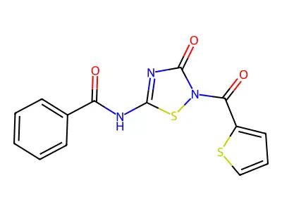 N-[3-oxo-2-(thiophene-2-carbonyl)-1,2,4-thiadiazol-5-yl]benzamide structure