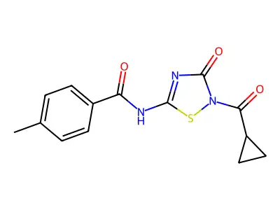 N-[2-(cyclopropylcarbonyl)-3-oxo-2,3-dihydro-1,2,4-thiadiazol-5-yl]-4-methylbenzenecarboxamide structure