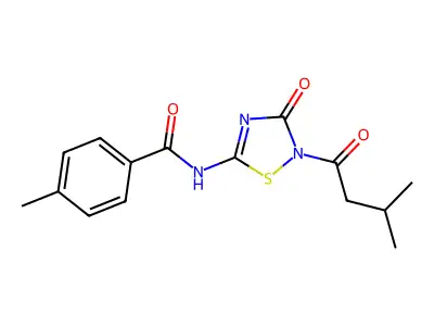 4-methyl-N-[2-(3-methylbutanoyl)-3-oxo-2,3-dihydro-1,2,4-thiadiazol-5-yl]benzenecarboxamide structure