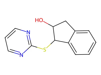 1-(pyrimidin-2-ylsulfanyl)-2,3-dihydro-1H-inden-2-ol structure