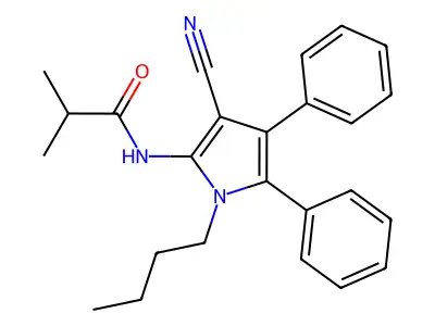 N-(1-butyl-3-cyano-4,5-diphenyl-1H-pyrrol-2-yl)-2-methylpropanamide structure