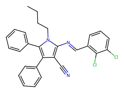1-butyl-2-[(2,3-dichlorophenyl)methylideneamino]-4,5-diphenyl-pyrrole-3-carbonitrile structure