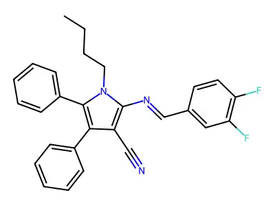 1-butyl-2-[(3,4-difluorophenyl)methylideneamino]-4,5-diphenyl-pyrrole-3-carbonitrile structure