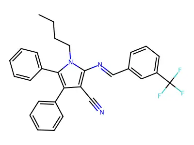 1-butyl-4,5-diphenyl-2-[[3-(trifluoromethyl)phenyl]methylideneamino]pyrrole-3-carbonitrile structure