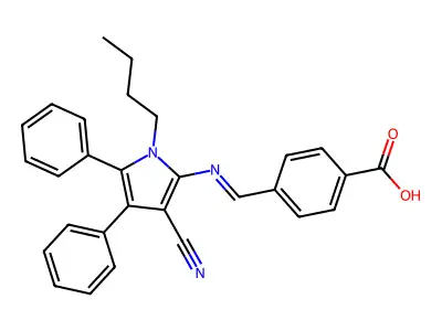 4-[(1E)-[(1-butyl-3-cyano-4,5-diphenyl-1H-pyrrol-2-yl)imino]methyl]benzoic acid structure