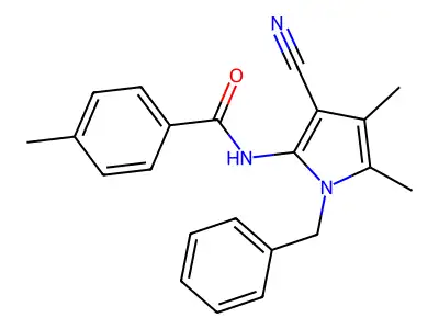 N-(1-benzyl-3-cyano-4,5-dimethyl-1H-pyrrol-2-yl)-4-methylbenzenecarboxamide structure