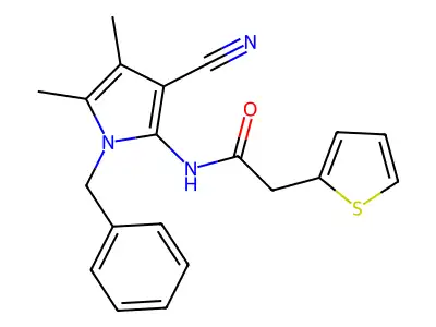 N-(1-benzyl-3-cyano-4,5-dimethyl-1H-pyrrol-2-yl)-2-(2-thienyl)acetamide structure