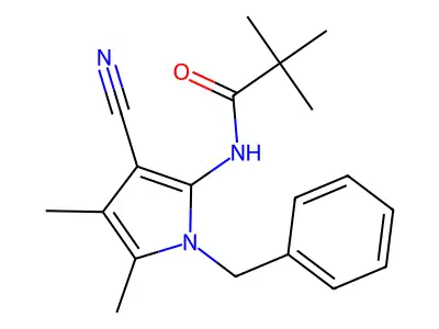 N-(1-benzyl-3-cyano-4,5-dimethyl-1H-pyrrol-2-yl)-2,2-dimethylpropanamide structure